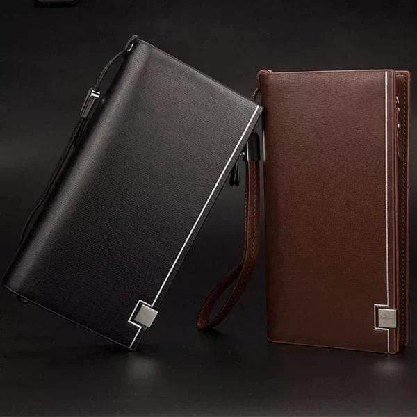 Long Leather Wallet with Zipper Phone Pocket